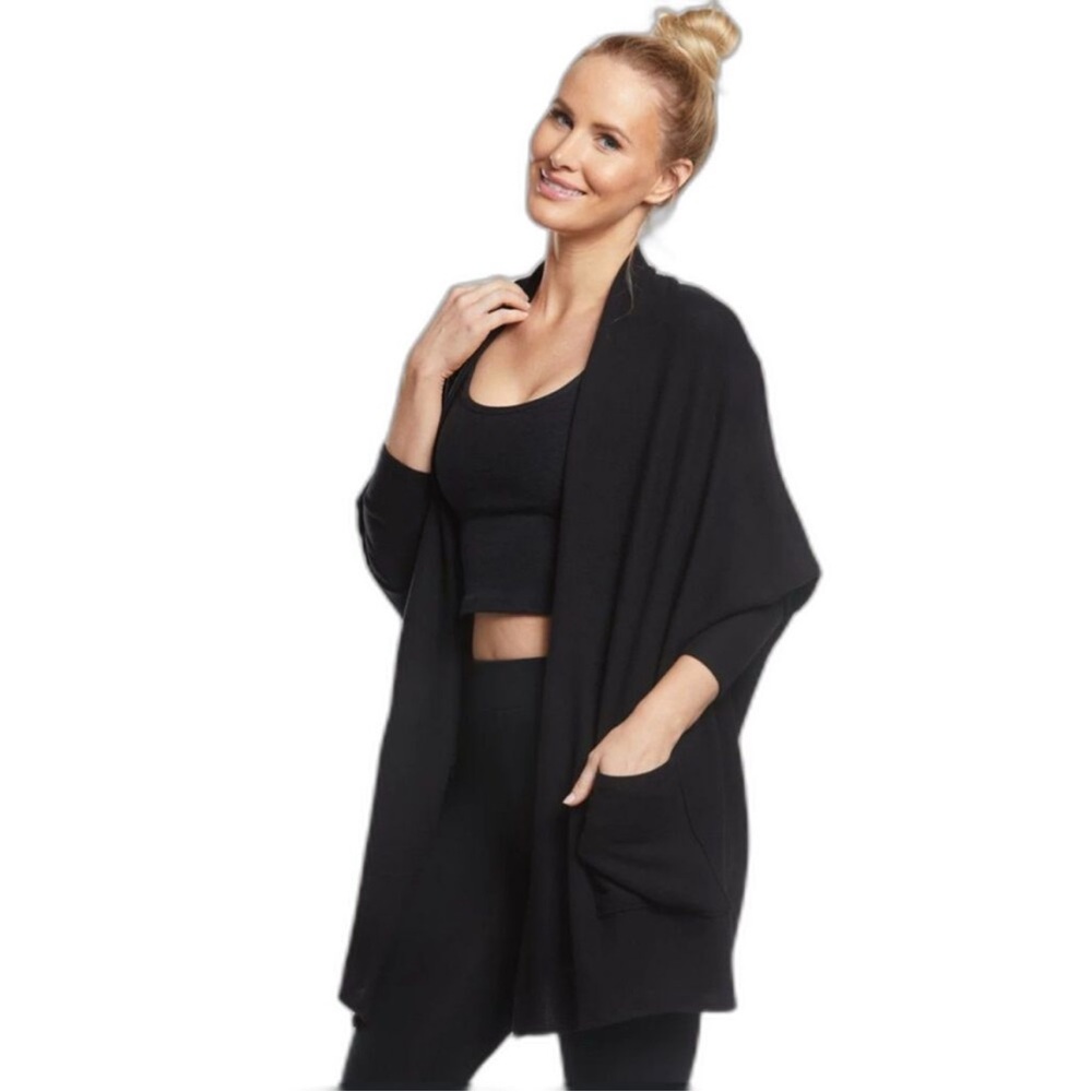 Beyond Yoga Black Kimono Cardigan Batwing Origami Modal Size XS/S